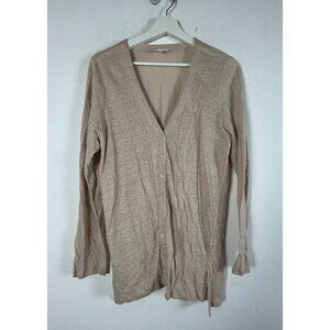 J. Jill Women's Button Down V-Neck Cardigan Love Linen Long Sleeve Beige Medium